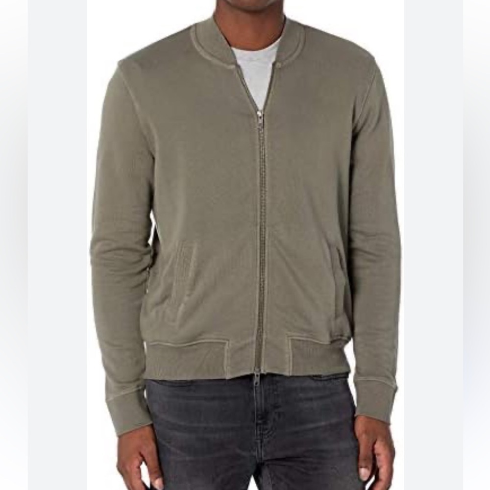 LL Bean Olive Green Cotton Mock Neck Full Zipper Sweater Size Medium